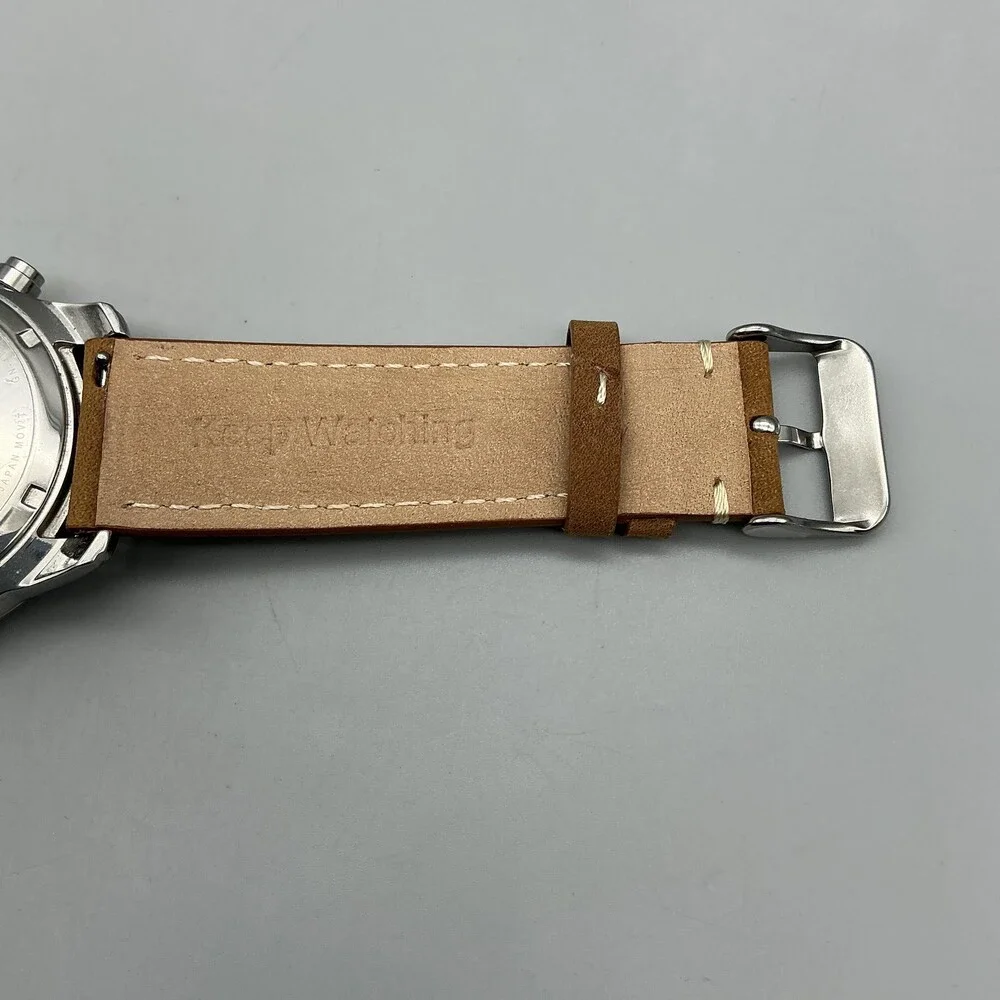 Citizen Eco-Drive Brycen Mens Watch 43mm Silver Tone Brown Leather Chronograph